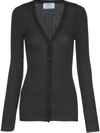 PRADA V-NECK RIBBED-KNIT CARDIGAN