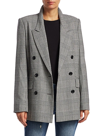 Frame Double Breasted Houndstooth Plaid Blazer In Black Multi