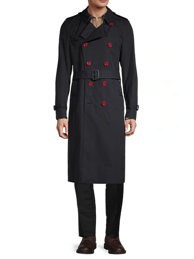 Burberry Belted Cotton Trench Coat In Navy