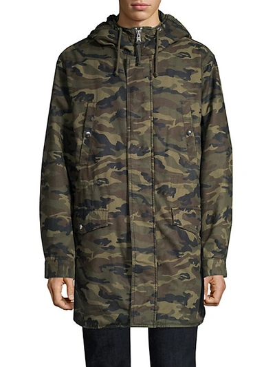 The Kooples Camo Hooded Cotton Parka In Camouflage