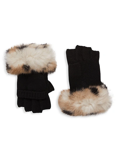 Adrienne Landau Rabbit Fur-trim Wool-blend Gloves In Black