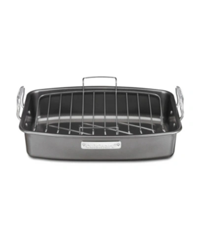 Cuisinart Aluminized Steel 17" X 13" Nonstick Roaster With V-rack In Black