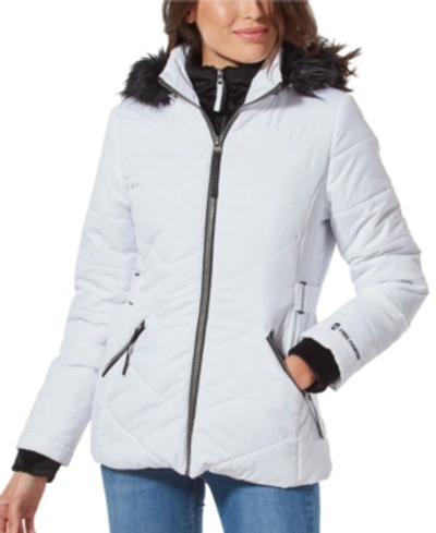 Free Country Quilted Coat With Faux Fur Hood & Interior Bib In White