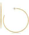 Italian Gold Textured Skinny Hoop Earrings In 14k Gold In Yellow Gold