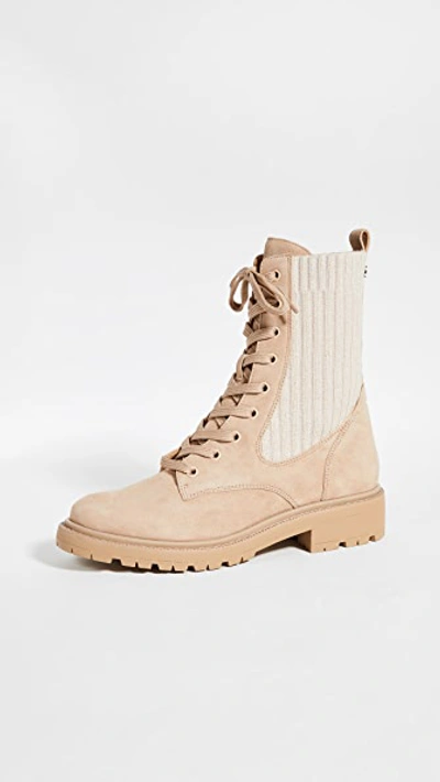 Sam Edelman Lydell Lug-sole Suede & Knit Combat Boots In Sesame