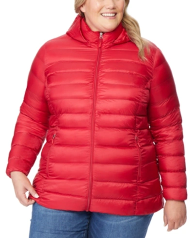 32 Degrees Plus Size Packable Down Hooded Puffer Coat, Created For Macy's In Carmine Red