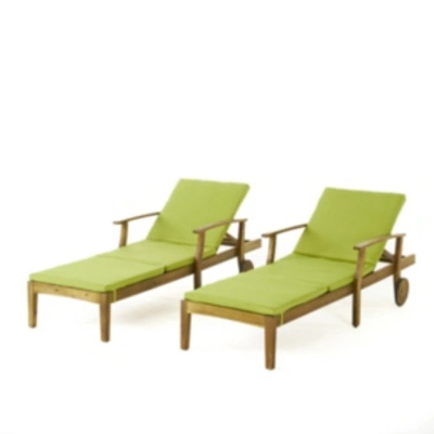 Noble House Perla Outdoor Chaise Lounge (set Of 2) In Green