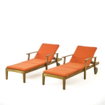 Noble House Perla Outdoor Chaise Lounge (set Of 2) In Orange