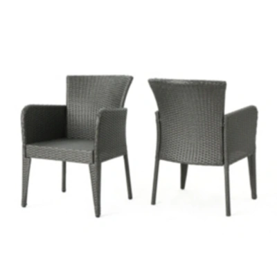 Noble House Anaya Outdoor Dining Chair, Set Of 2 In Grey