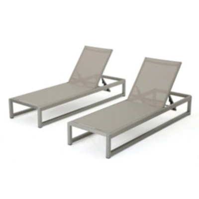 Noble House California Outdoor Chaise (set Of 2) In Grey