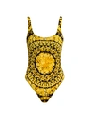 Versace Barocco Low-back One-piece Swimsuit In Gold Print