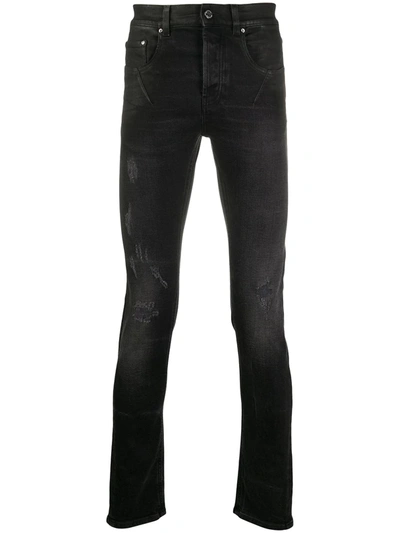 Les Hommes Faux-leather Side Stripe Jeans In Black