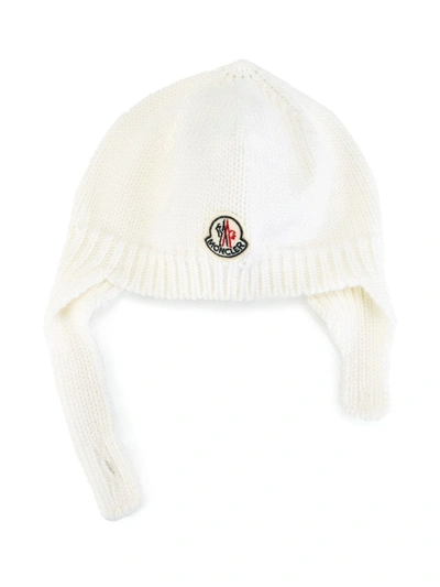 Moncler Babies' Logo Plaque Knitted Hat In White
