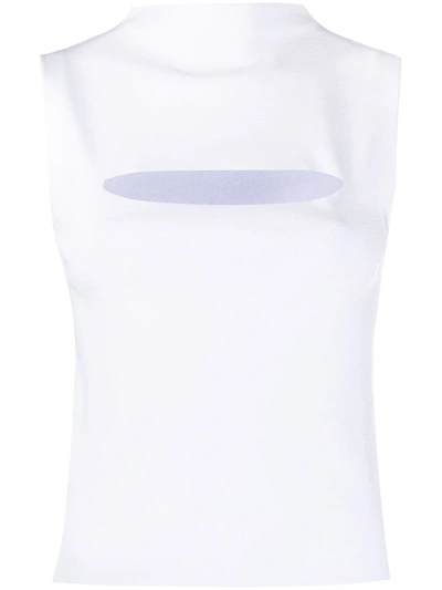 Versace Cut-out Detail High-neck Waistcoat Top In White