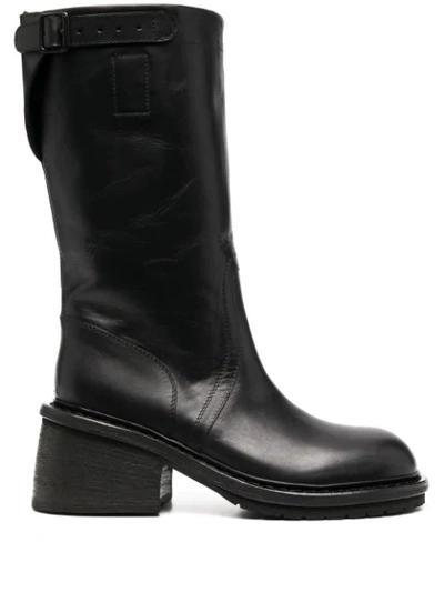 Ann Demeulemeester Buckled Block-heel Leather Boots In Black