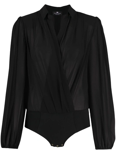 Elisabetta Franchi Long Sleeve Wrap Front Blouse In Black