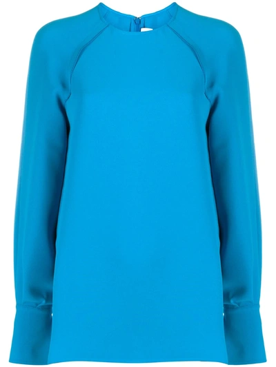 Victoria Victoria Beckham Long-sleeved Crepe Blouse In Blue