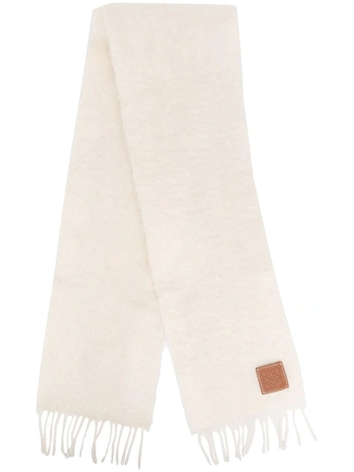 Loewe Faux-pearl Embellished Logo Plaque Scarf In Neutrals