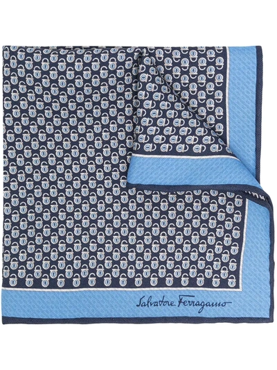 Ferragamo Gancini-print Pocket Square In Blue