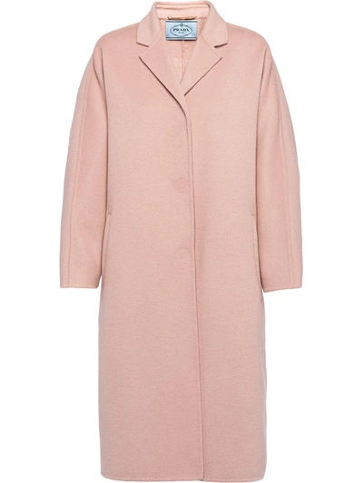 Prada Single-breasted Cashgora Overcoat In Pink