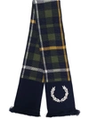 FRED PERRY TARTAN-PRINT KNITTED SCARF