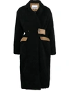 GANNI SHEARLING FITTED-WAIST DOUBLE-BREASTED COAT
