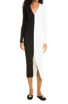 Staud Shoko Colorblock Body-con Sweaterdress In Black/ White