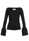 3.1 Phillip Lim Long-sleeve Wool Ribbed Open-neck Sweater In Black