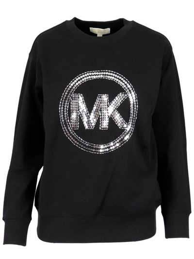 Michael Kors Heavyweight Cotton Sweatshirt In Black / Silver
