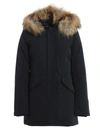 Woolrich Detachable Fur Collar Parka Coat In Blu