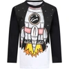Stella Mccartney Bicolor Long Sleeve T-shirt With Shuttle Print In Black