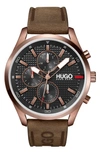 HUGO BOSS CHASE CHRONOGRAPH LEATHER STRAP WATCH, 46MM,1530162