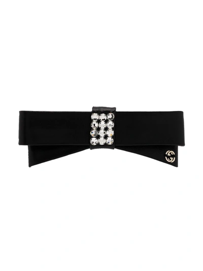 Gucci Leather-bow Hair Clip In Black
