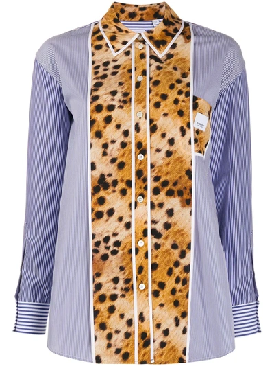 Burberry Spotted Monkey-print Panelled Shirt In Blue