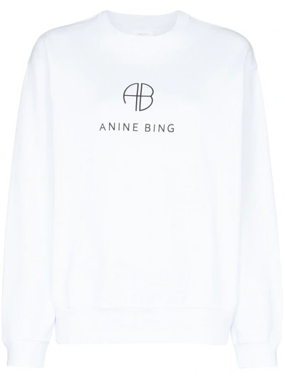 Anine Bing Ramona Monogram Cotton Sweatshirt In White