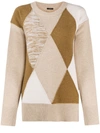 JOSEPH ROUND NECK DIAMOND KNIT SWEATER