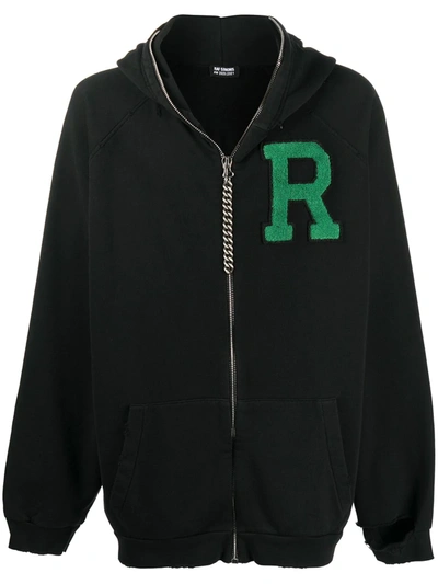 Raf Simons Logo Patch Oversized Zip-up Hoodie In Black