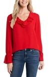 Cece Ruffle Detail V-neck Blouse In Luminous Red