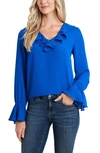 Cece Ruffle Detail V-neck Blouse In Deep Lapis