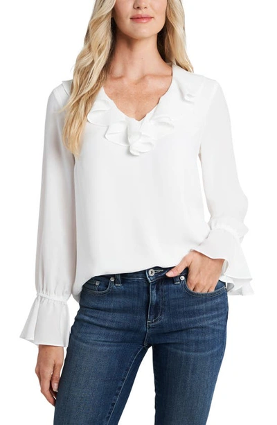 Cece Ruffle Detail V-neck Blouse In Soft Ecru