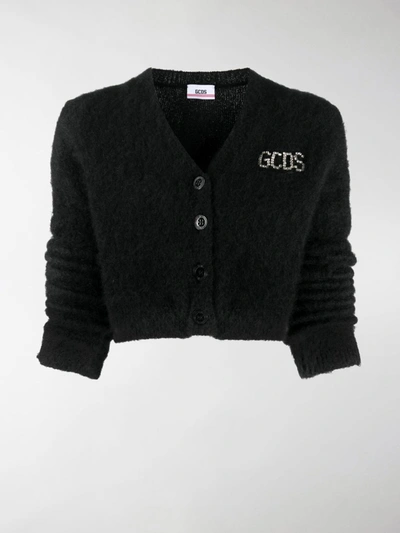 Gcds Logo Print Cropped Cardigan In Black