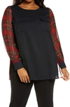 MARINA RINALDI FLOU PLAID BLOUSE,219406004000580