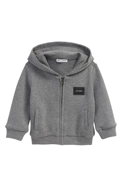 Dolce & Gabbana Babies' Logo Zip-up Cotton Sweatshirt Hoodie In Grey