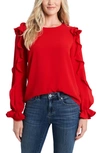 Cece Ruffled-sleeve Crewneck Blouse In Luminous Red