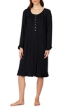 Eileen West Waltz Embroidered Long Sleeve Nightgown In Black
