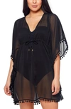 Bleu By Rod Beattie Pom Trim Cover-up Caftan In Black