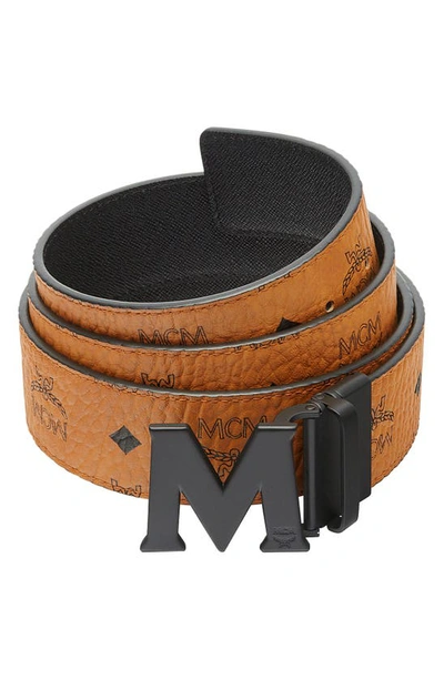 Mcm Logo Buckle Reversible Belt In Cognac
