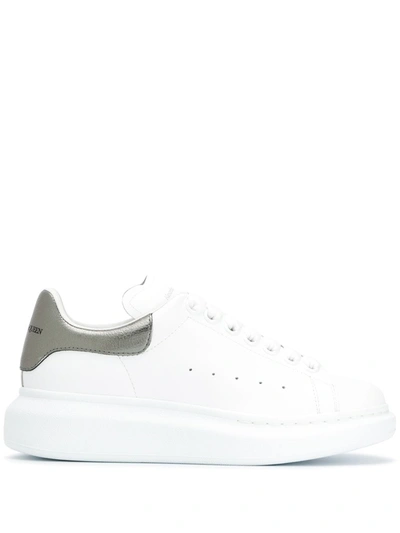 Alexander Mcqueen Metallic-trimmed Leather Exaggerated-sole Sneakers In White