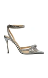 Mach&mach Double Bow Crystal-embellished Pvc Heeled Sandals In Silver
