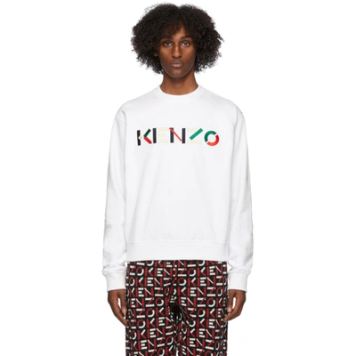 Kenzo Embroidered Logo Crewneck Wool Sweater In White,red,black